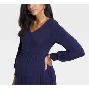 NWOT The Nines By Hatch Womens Long Sleeve Maternity Maxi Dress Sz L Blue Jersey